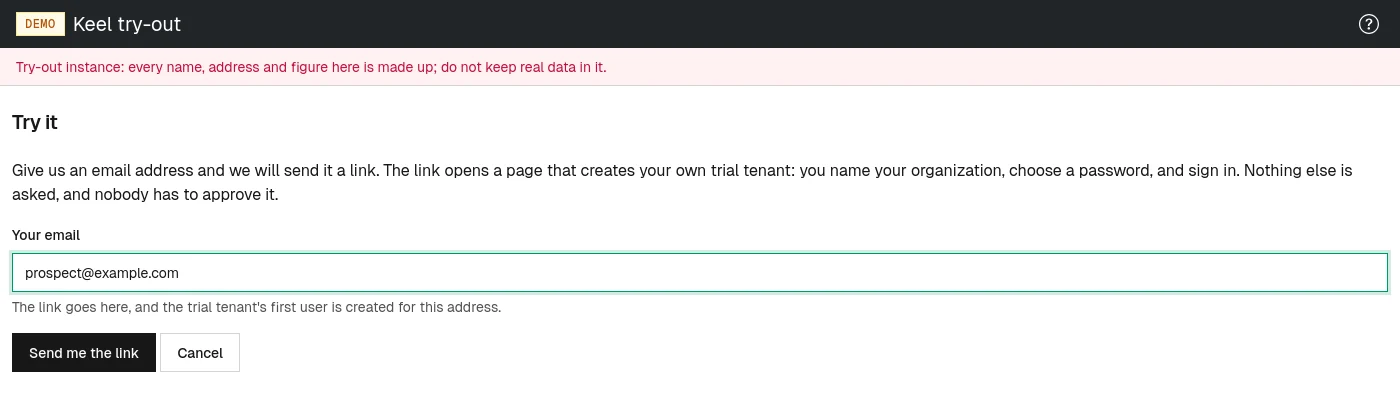 The trial starts with nothing but an email address.